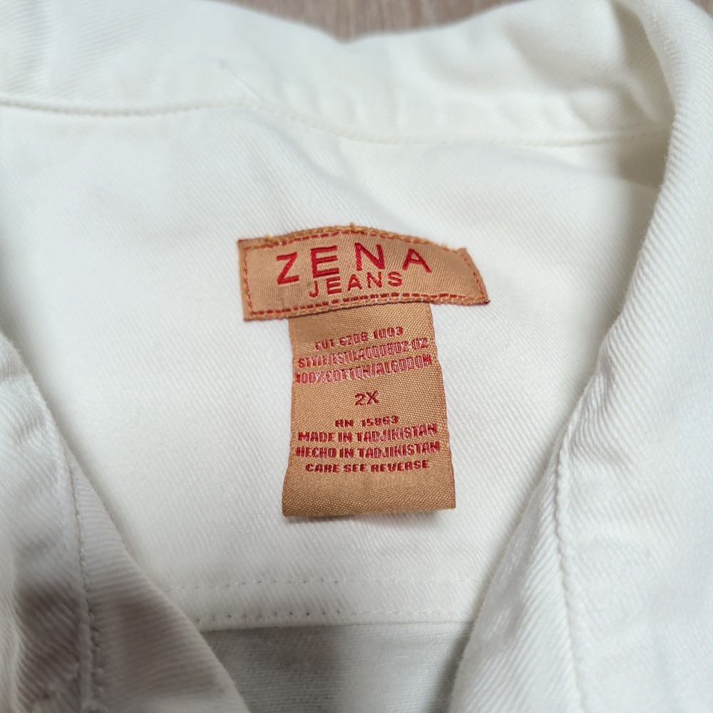 Vintage Zena Jeans Womens 2XL White Denim Jacket Cotton Button Front Plus Size - Picture 5 of 8